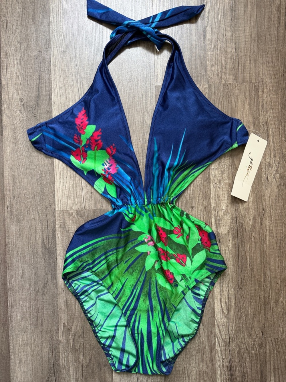GOTTEX Blue & Green One-Piece NWT Halter Swimsuit USA 8
